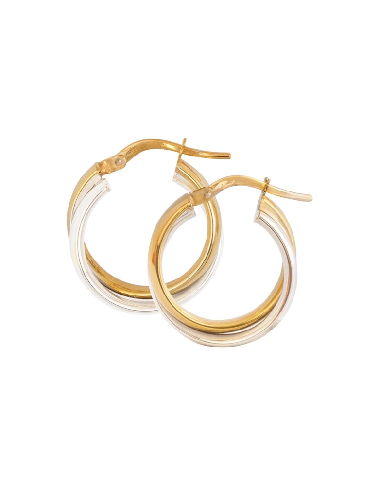 9ct Gold Two-tone round oval-shaped creole hoop earrings