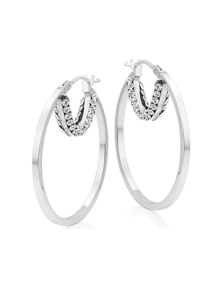 9ct White Gold Crystal Hoop Earrings