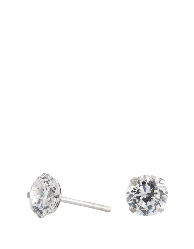 Sterling Silver 925 with Cubic Zirconia 6mm Round Stud Earrings