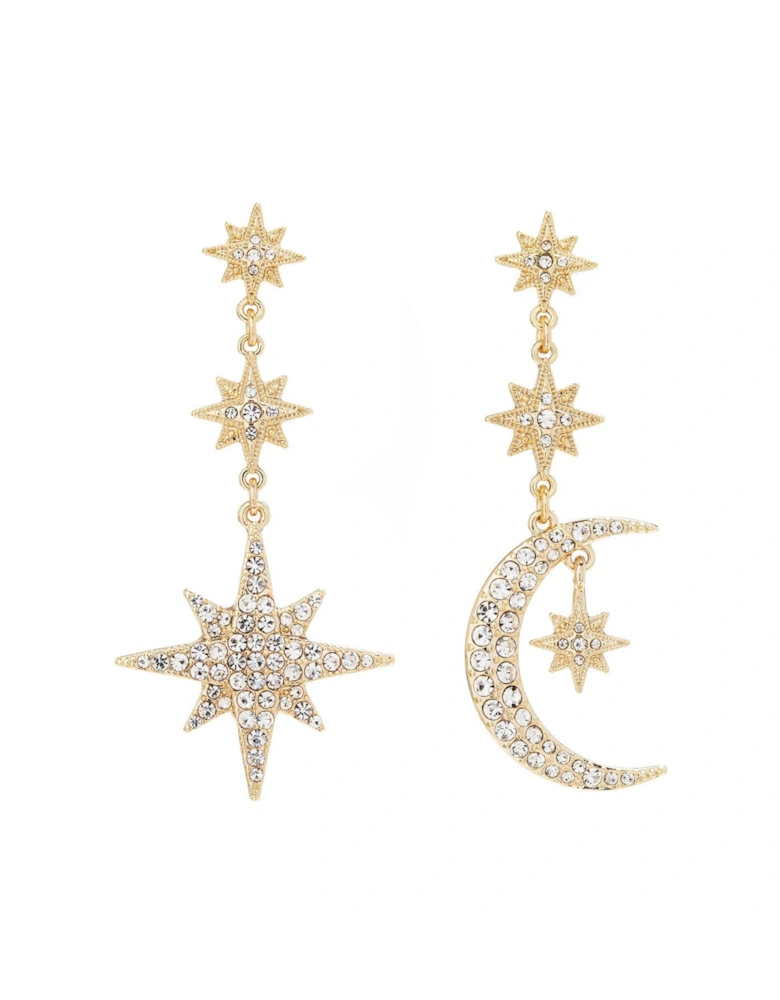 Gold Plated Mix And Match Stars And Moon Drop Earrings