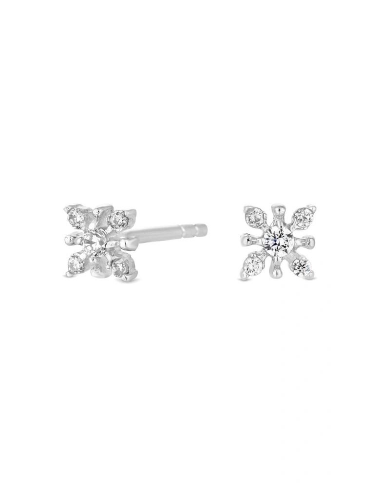 Sterling Silver 925 with Cubic Zirconia Floral Mini Stud Earrings