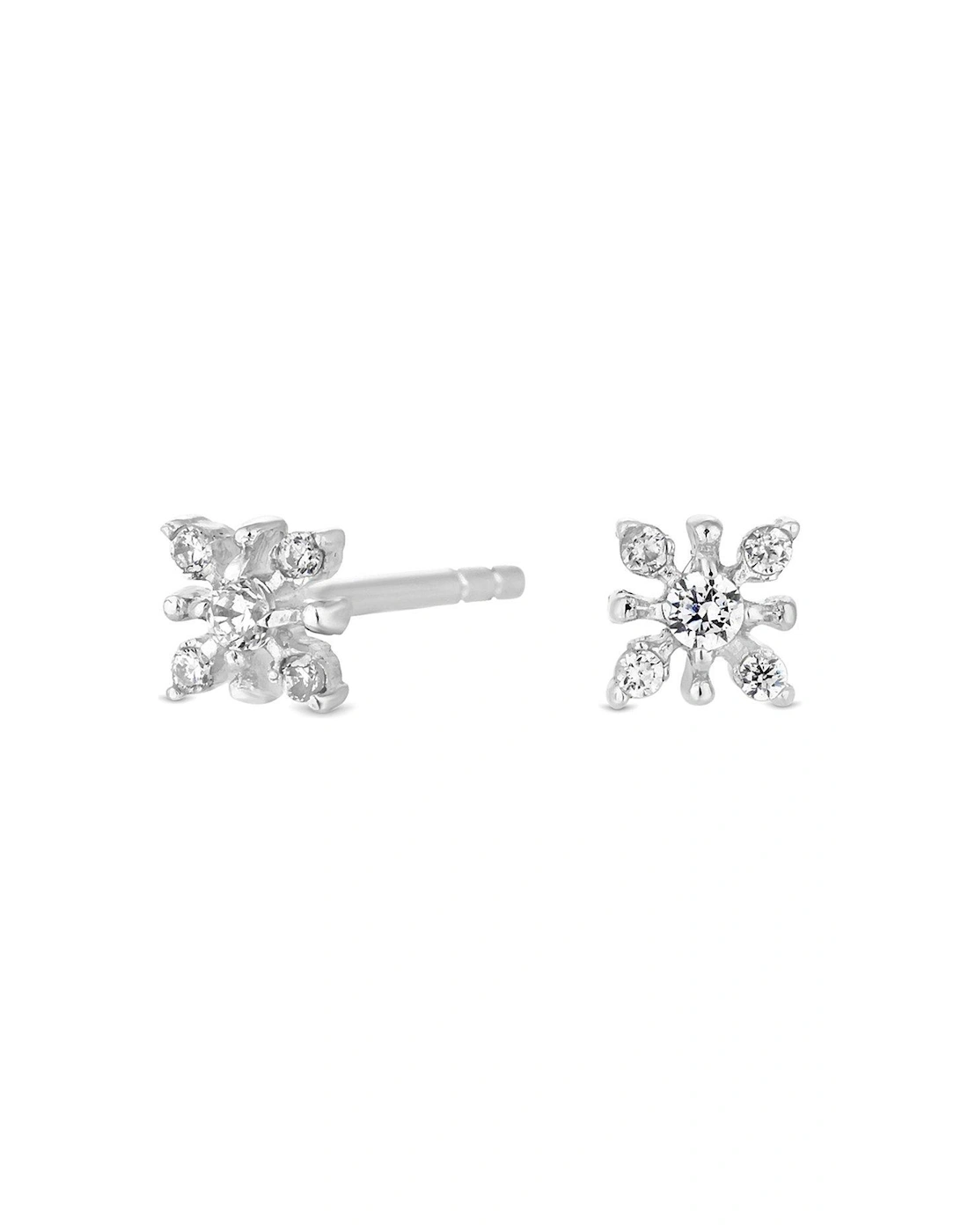 Sterling Silver 925 with Cubic Zirconia Floral Mini Stud Earrings, 2 of 1