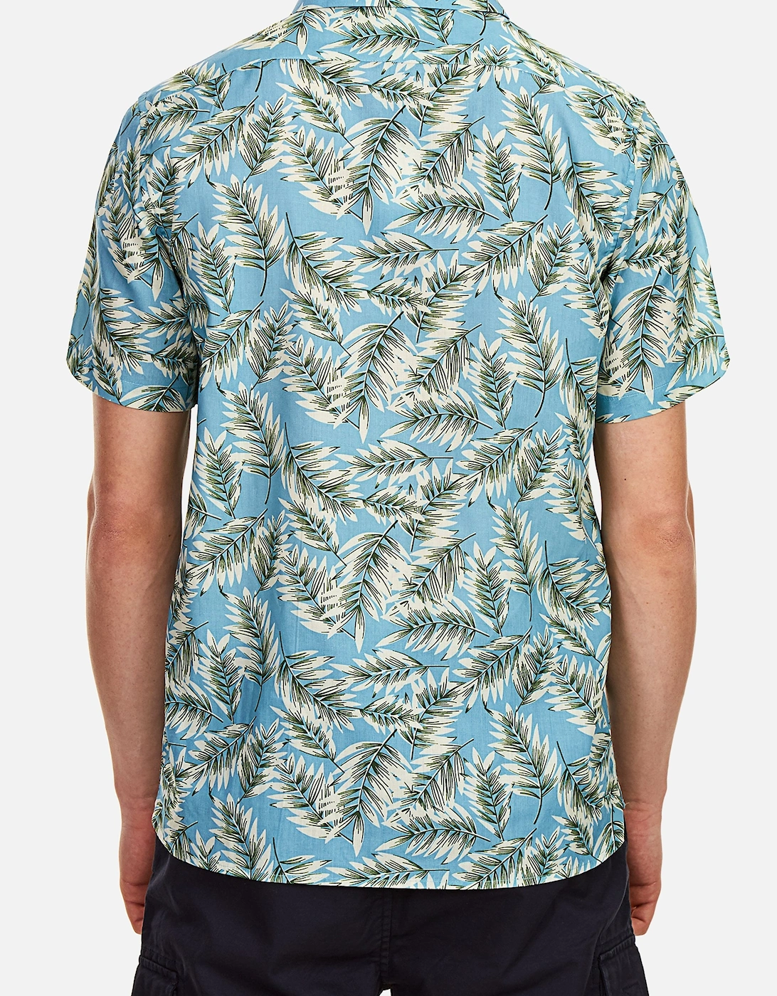 Palm Leaf Short Sleeve Cotton Shirt | Blue Leaf