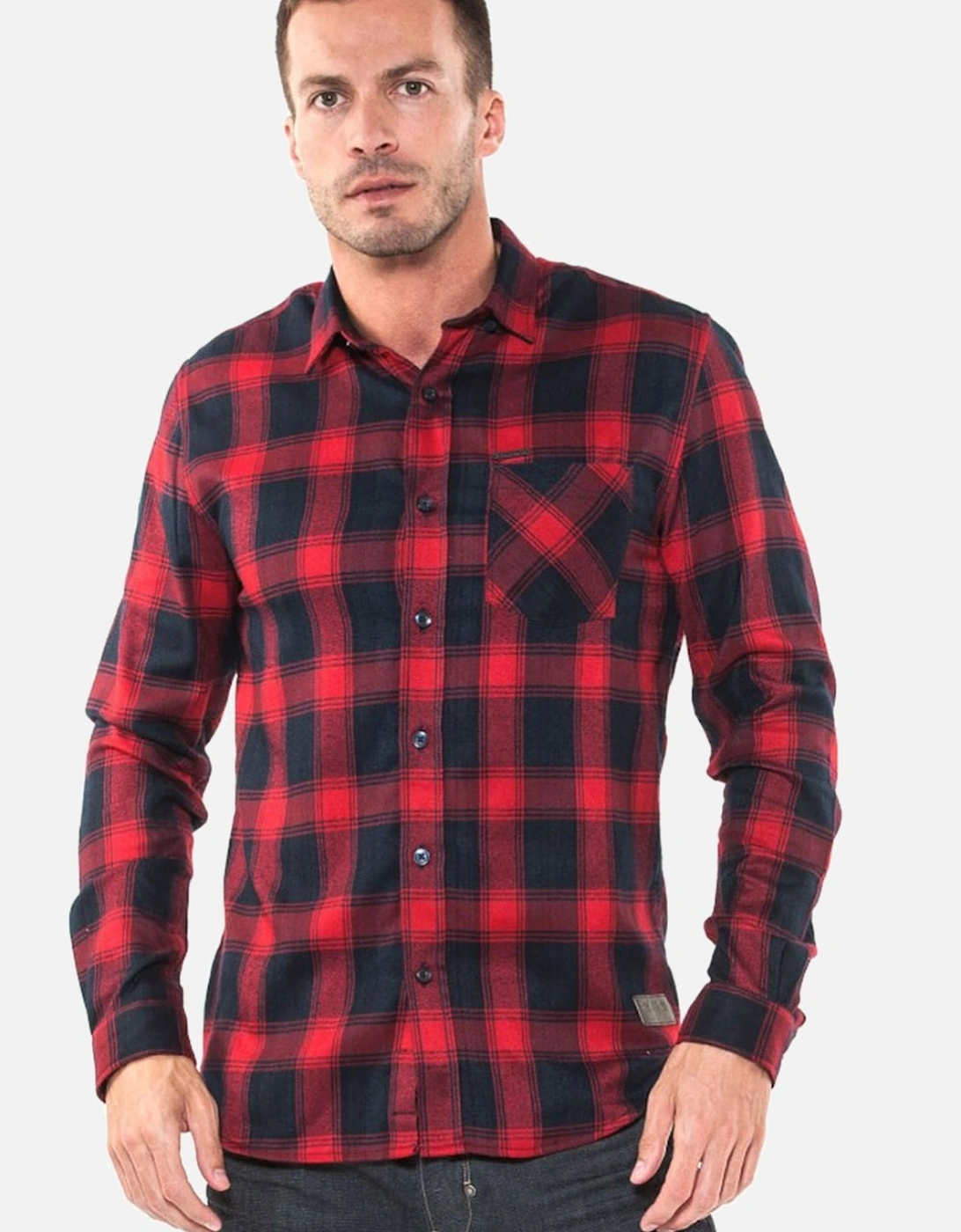 Leopard Long Sleeve Check Shirt | Red Navy