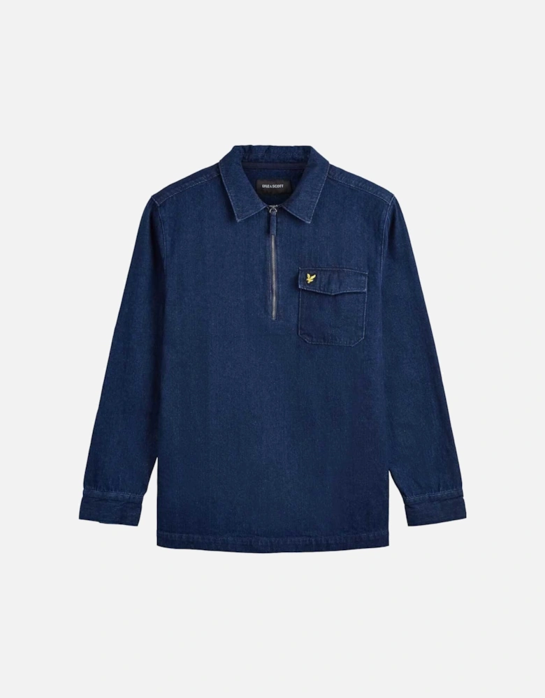 Indigo Blue Long Sleeve Shirt - Quarter Zip Overshirt