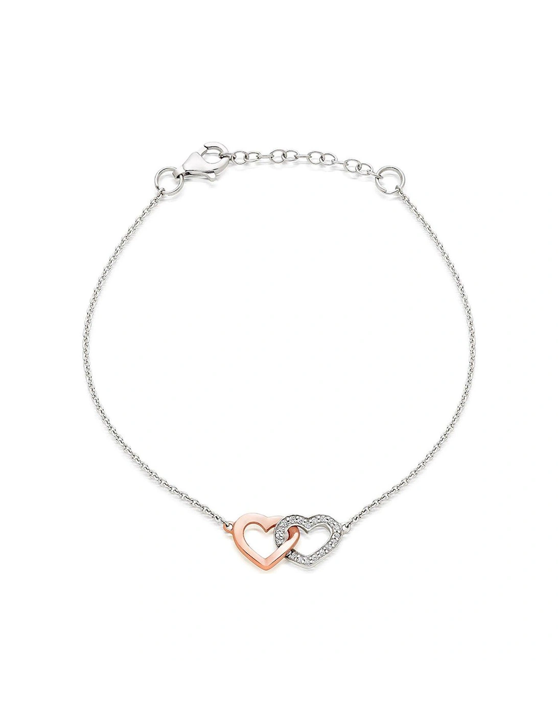 Silver and Rose Gold Plated Cubic Zirconia Double Heart Bracelet, 2 of 1