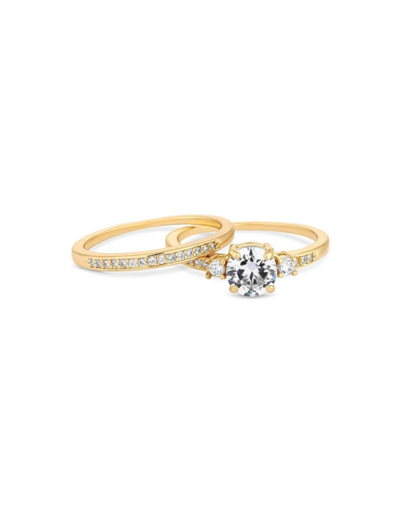 Gold Plated Cubic Zirconia Round Stone Bridal Ring Set