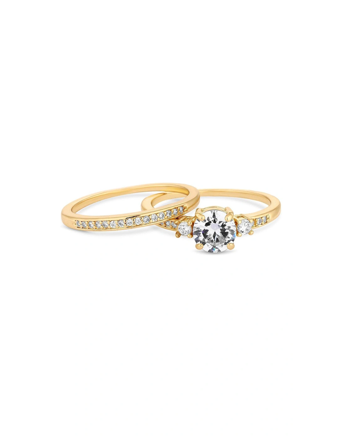 Gold Plated Cubic Zirconia Round Stone Bridal Ring Set, 2 of 1