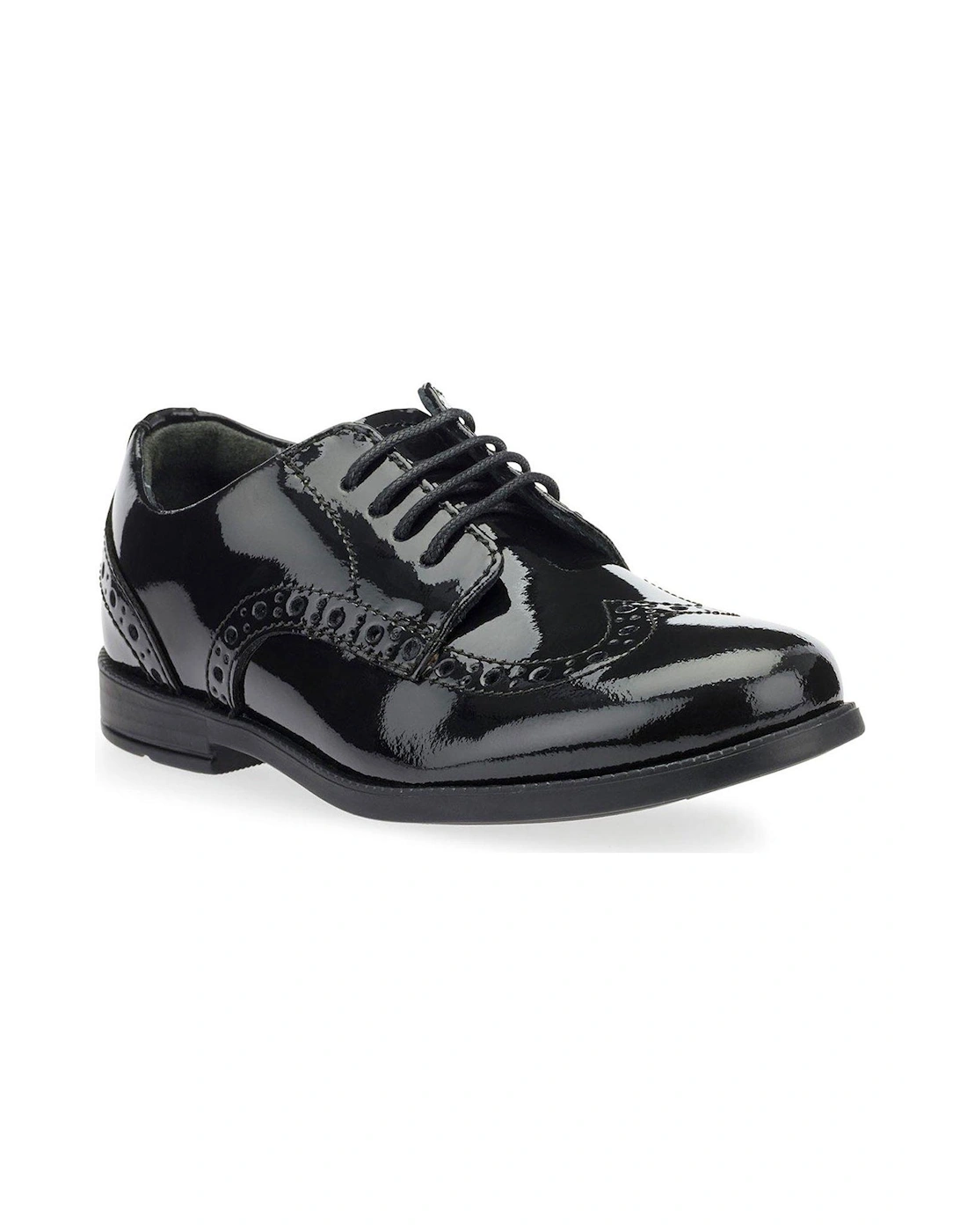 Girls Brogue Pri Patent Leather Lace Up School Shoes - Black Patent, 6 of 5