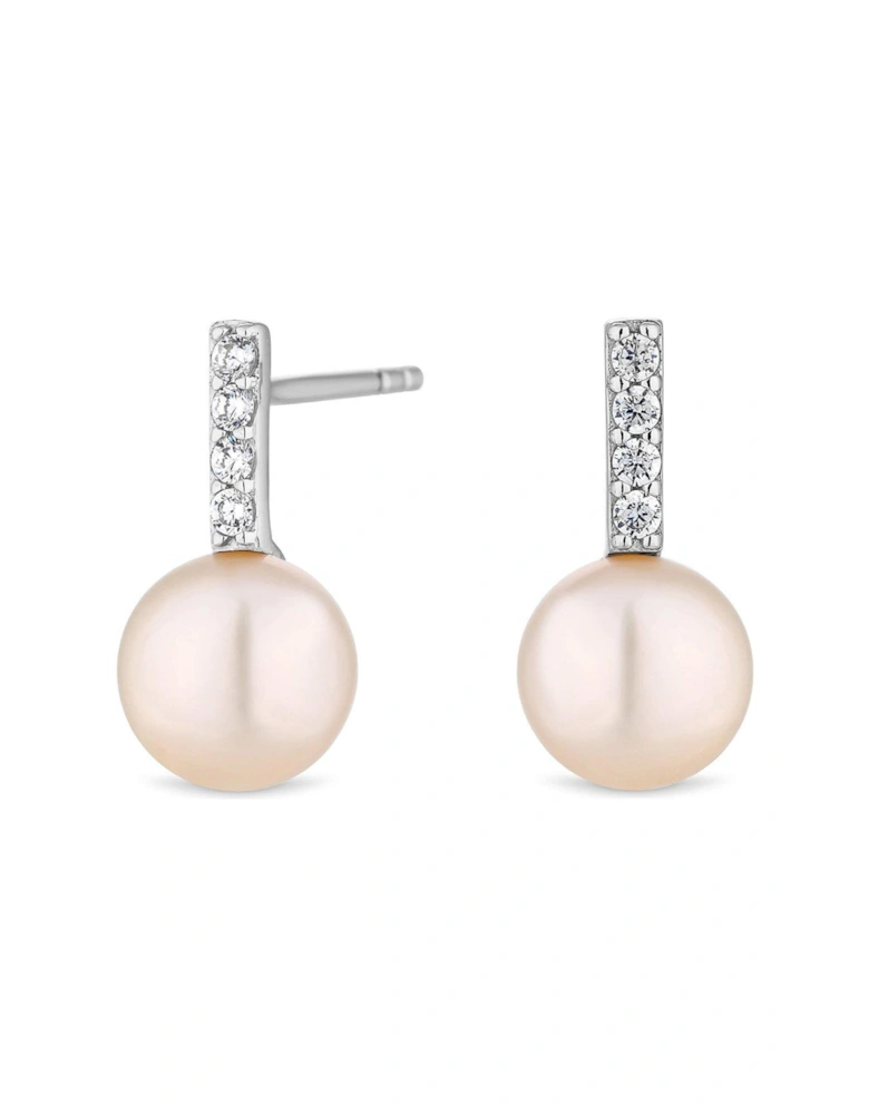 Sterling Silver 925 with Freshwater Pearl Bar Stud Earrings