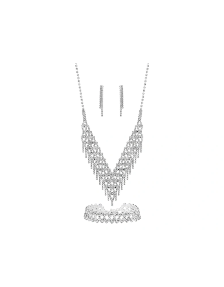 Silver Plated Crystal Trio Jewellery Set