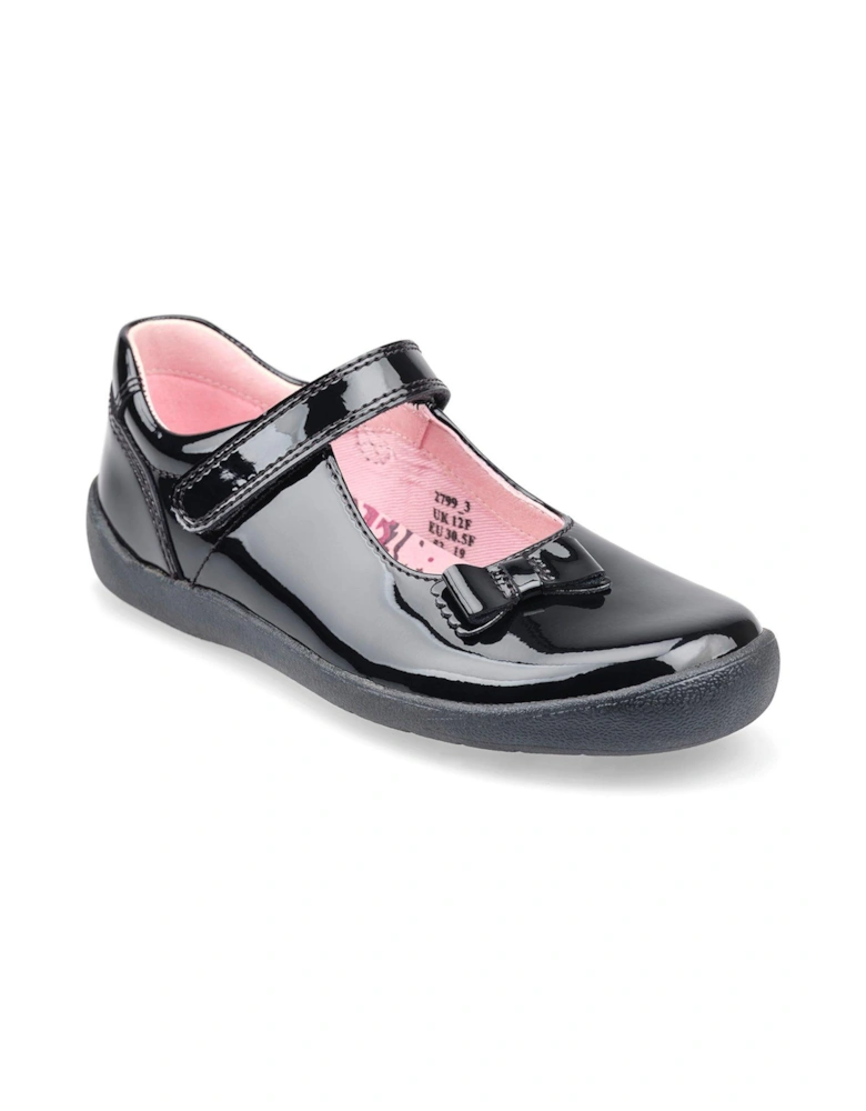 Girls Giggle Patent Leather Riptape Mary Jane School Shoes - Black