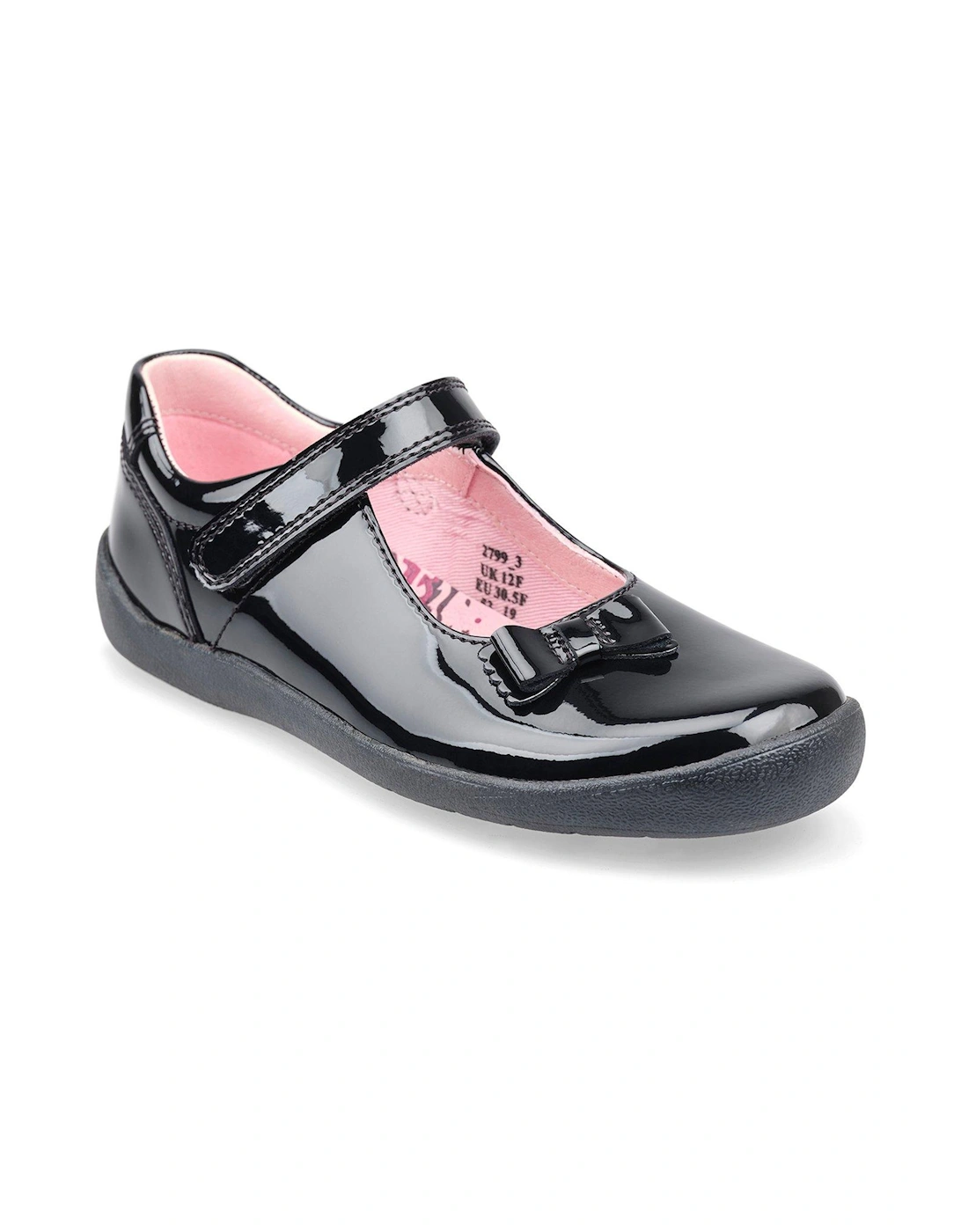Girls Giggle Patent Leather Riptape Mary Jane School Shoes - Black, 2 of 1