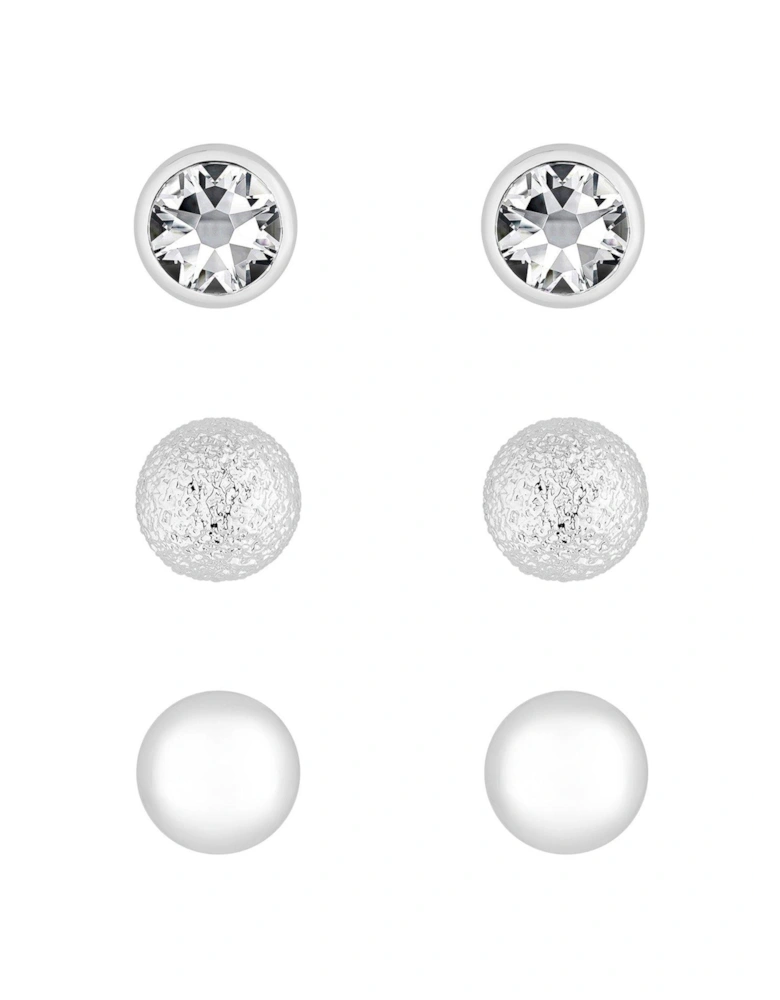 Silver Plated Crystal Stud Earrings - Pack of 3