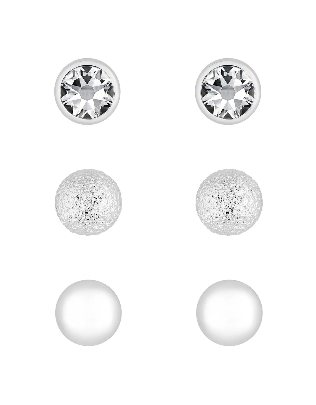 Silver Plated Crystal Stud Earrings - Pack of 3, 2 of 1