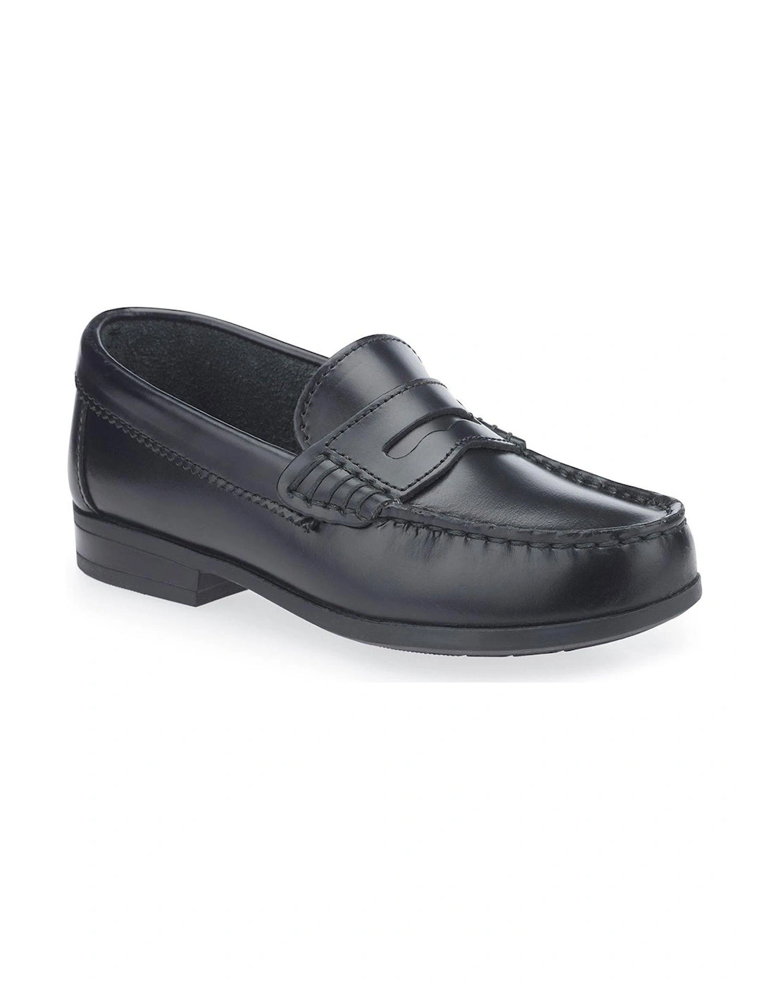 Girls Penny Black Leather Loafer Slip On School Shoes - Black, 2 of 1