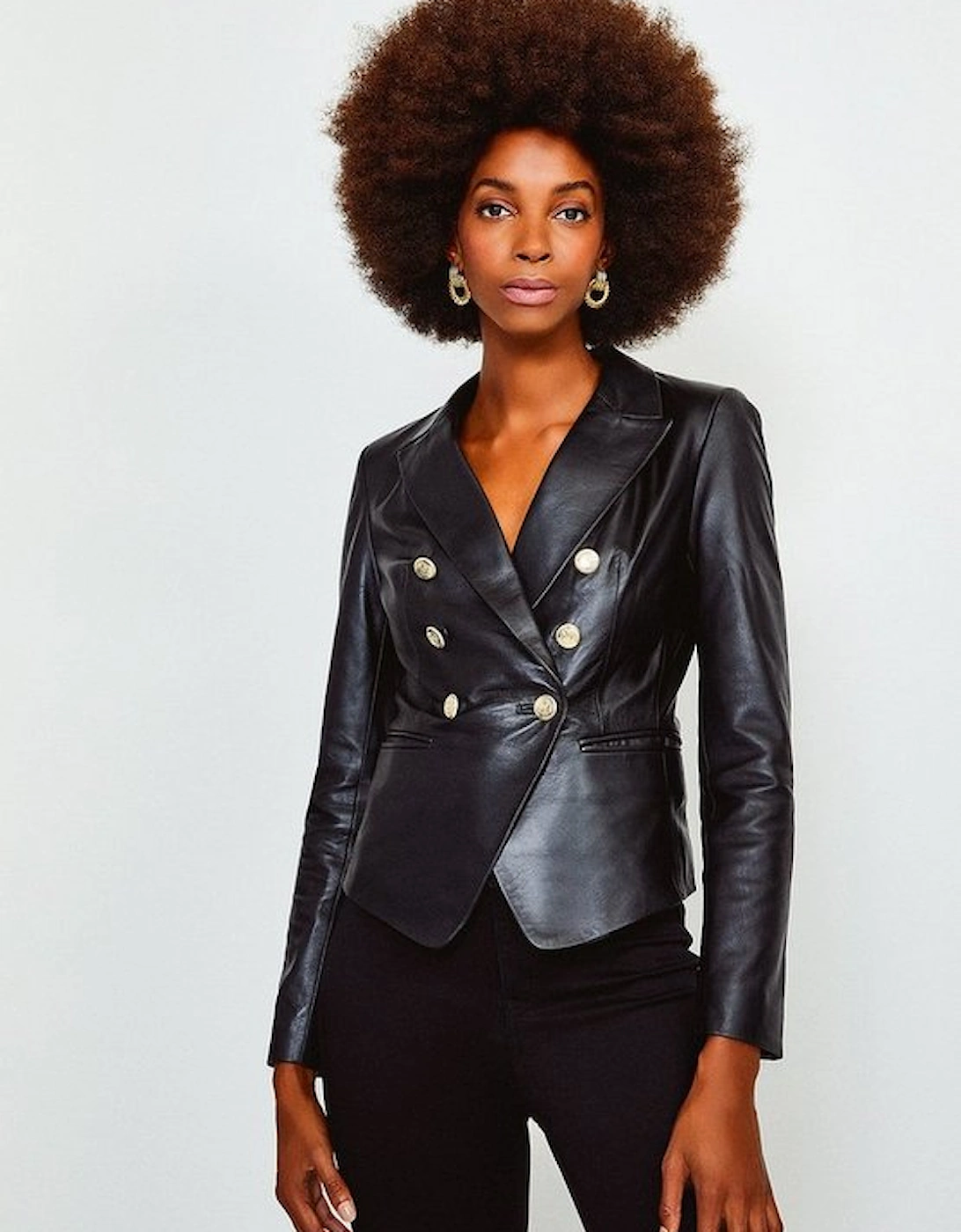 Leather Gold Button Blazer, 5 of 4