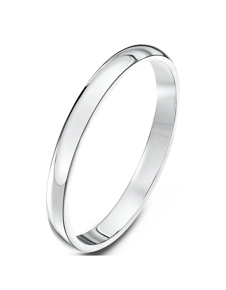 9ct White Gold 2mm Heavy D Shape Band