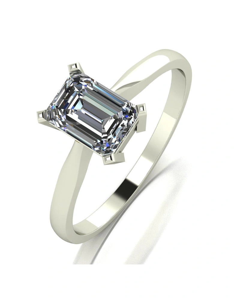 9ct White Gold 1.18ct Equivalent Emerald Cut Solitaire Ring