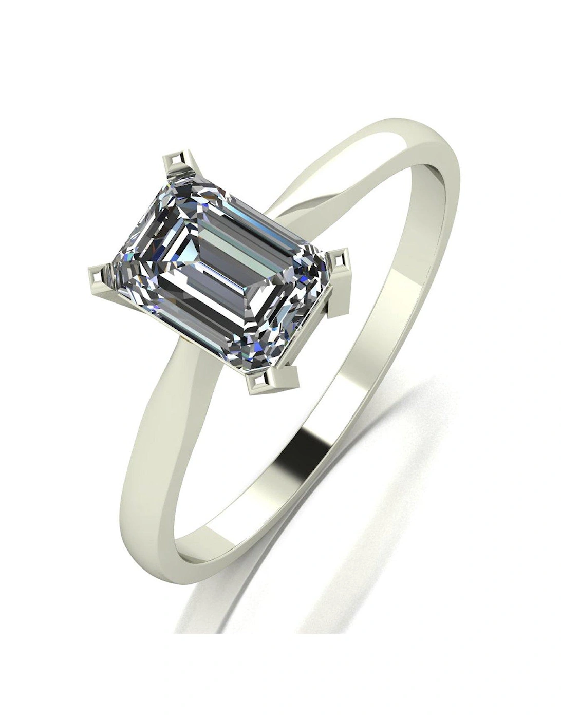 9ct White Gold 1.18ct Equivalent Emerald Cut Solitaire Ring, 2 of 1