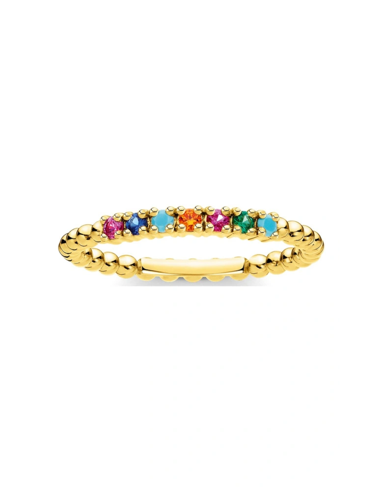 Gold Plated Sterling Silver and Multi Cubic Zirconia Stacking Ring