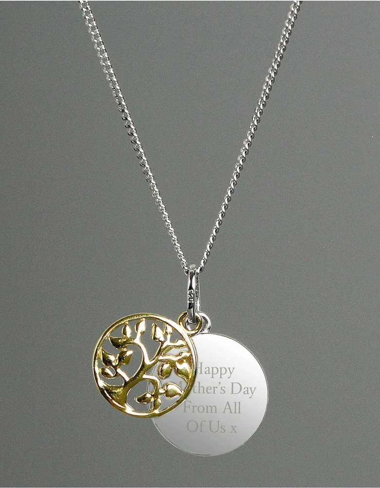 Personalised Family Tree Sterling Silver and 9ct Gold Plated Pendant Necklace