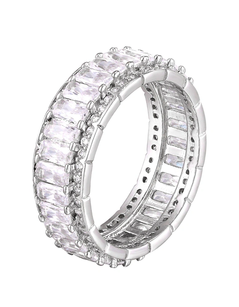 Sterling Sliver Cubic Zirconia Baguette Stone Eternity Ring