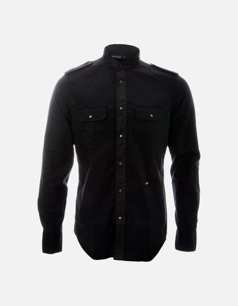 Just Cavalli Mens Black Military Neru Neck Shirt