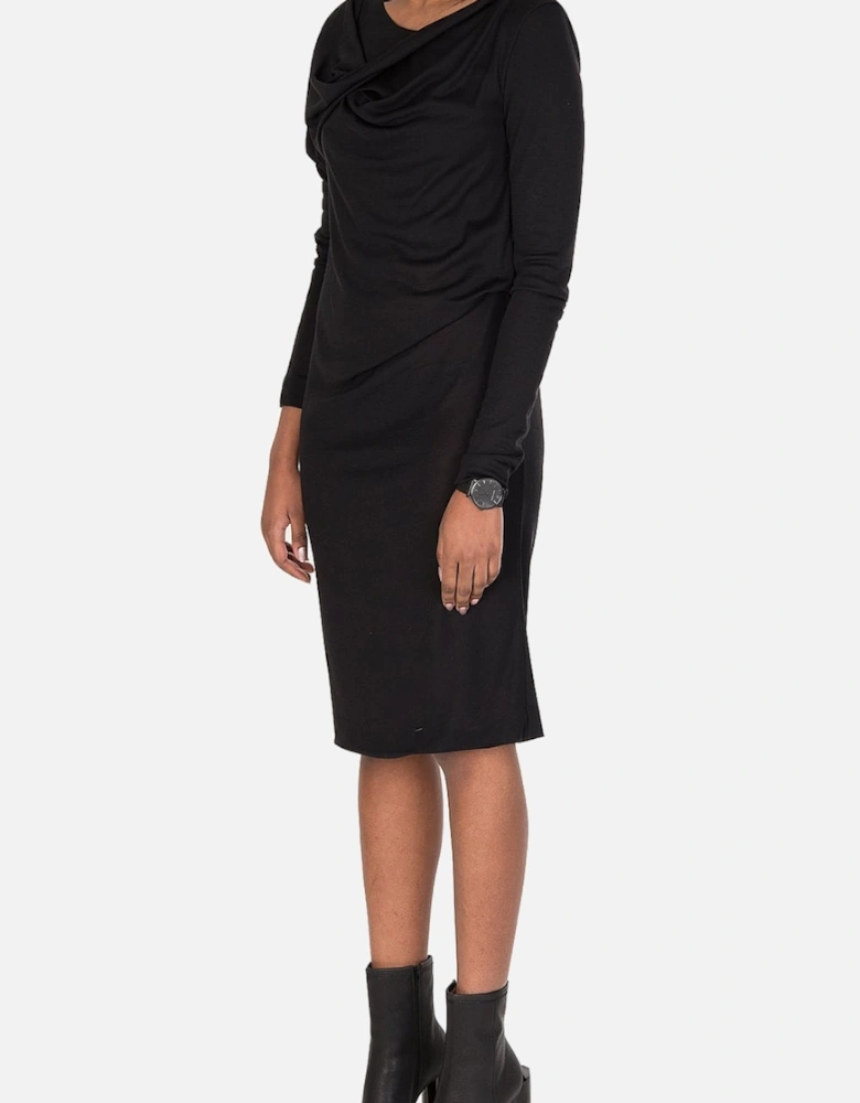 Wool Silk Mix Ribbed Black Dress