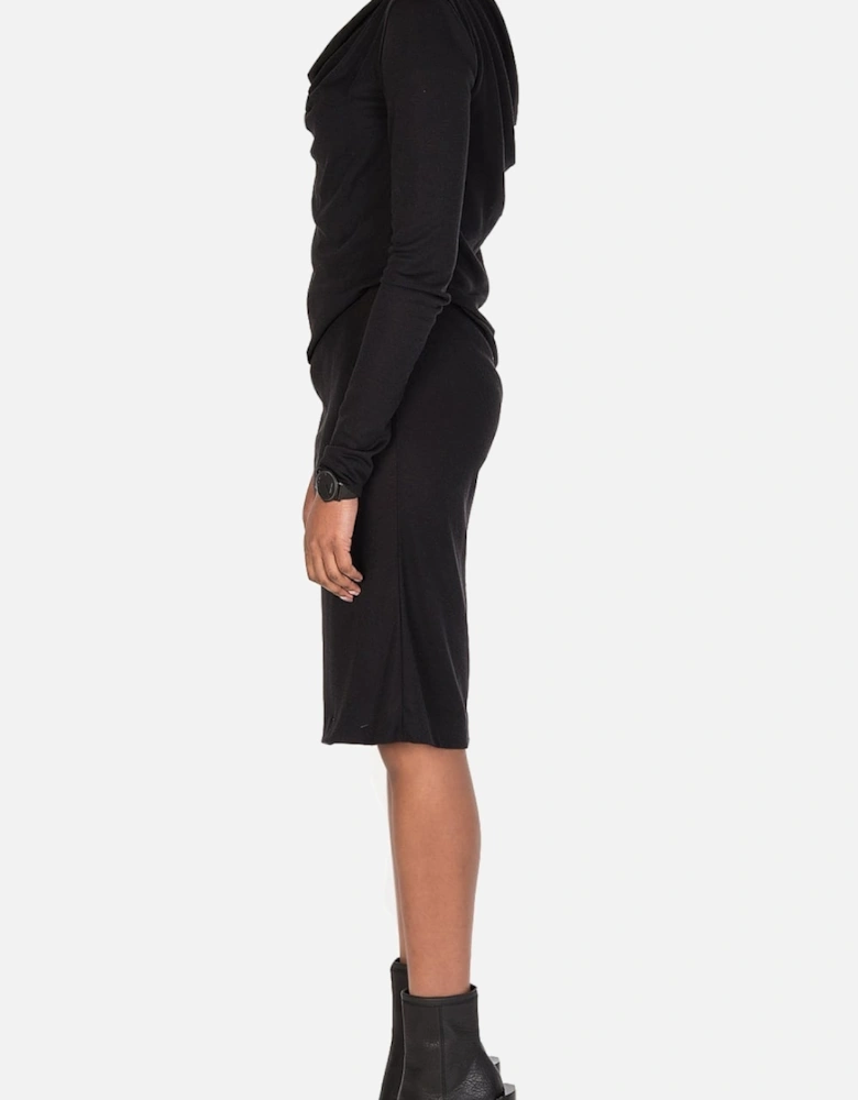 Wool Silk Mix Ribbed Black Dress