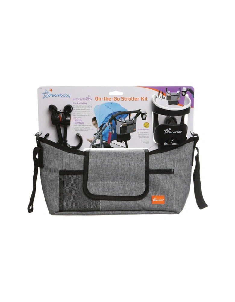 On-The-Go Grey Denim Stroller Kit (Bag, Cup and Hooks)