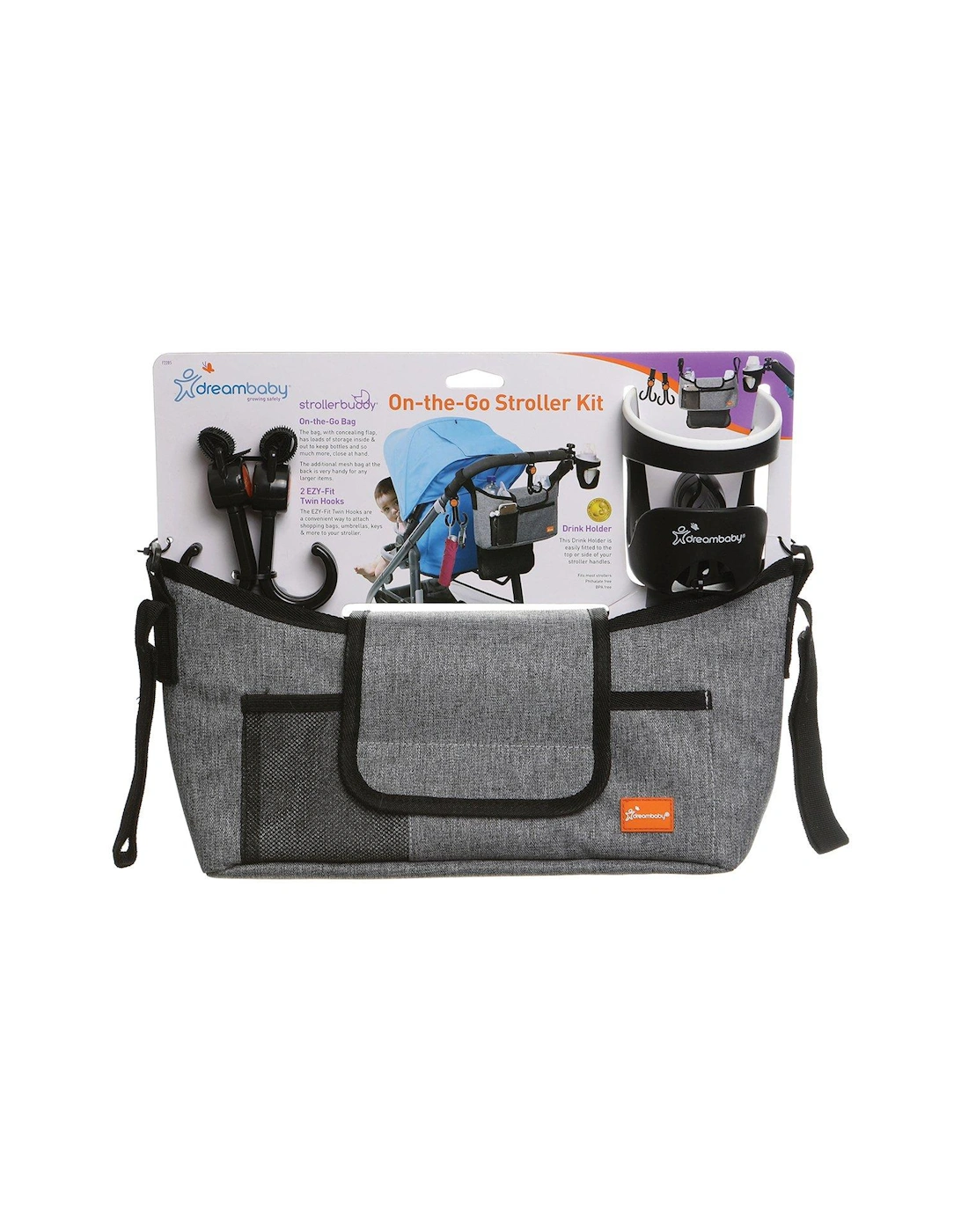 On-The-Go Grey Denim Stroller Kit (Bag, Cup and Hooks), 3 of 2