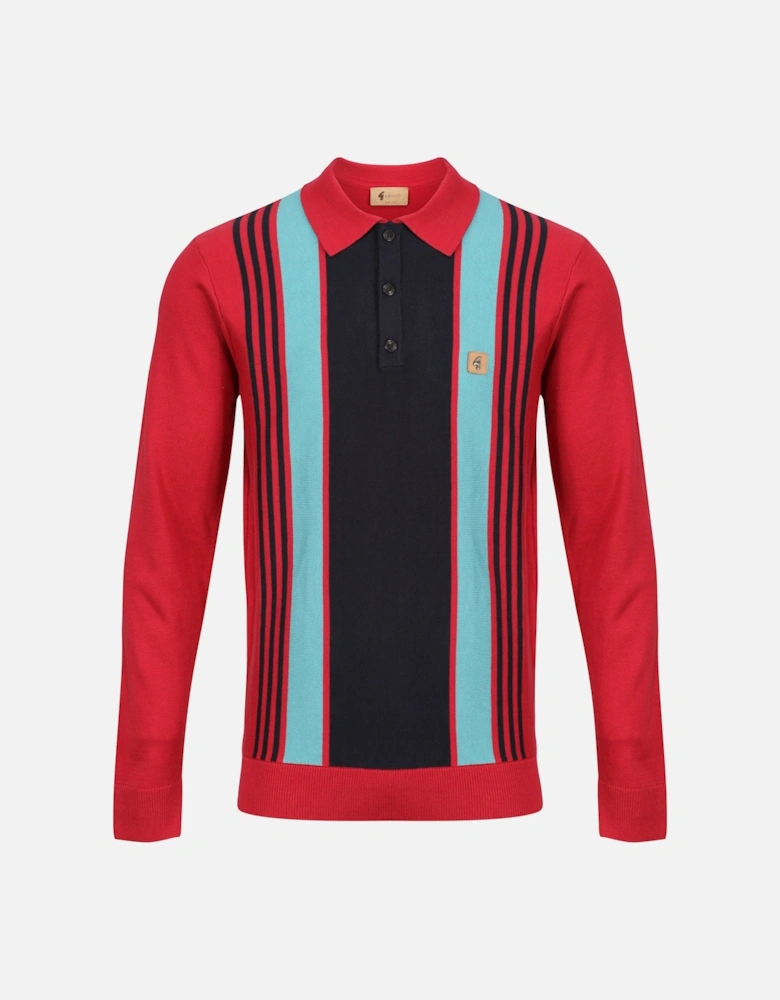 Searle Long Sleeve Stripe Front Polo Shirt | Lava