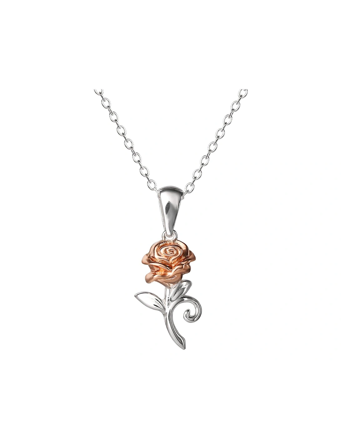 Beauty and The Beast Rose Gold Plated Sterling Silver Rose Pendant Necklace, 2 of 1