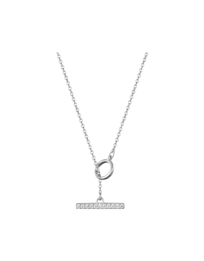 Rhodium Plated Sterling Silver Cubic Zirconia T-bar Necklace