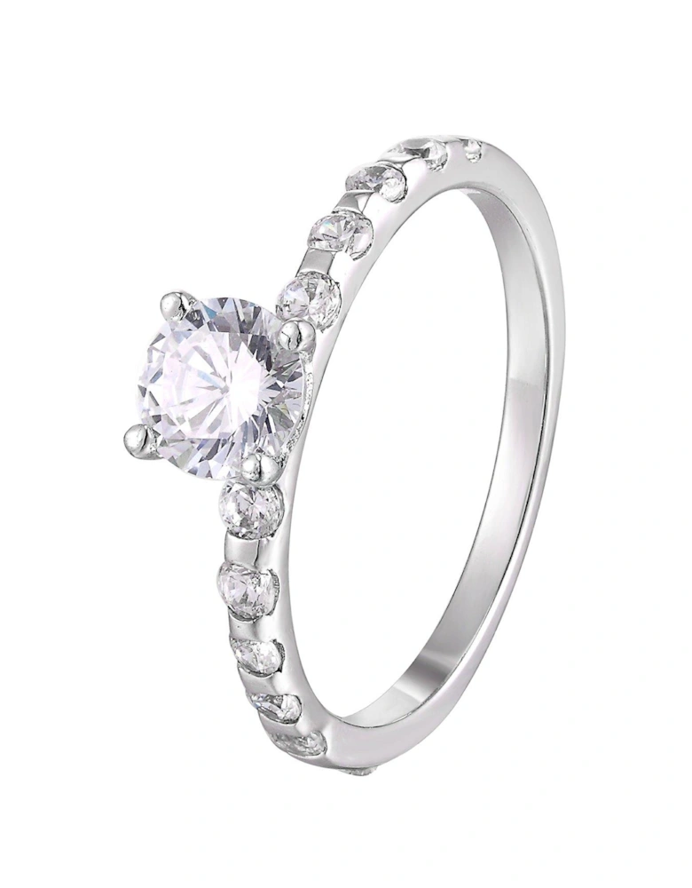 Sterling Silver Cubic Zirconia Solitaire Ring with Set Shoulders