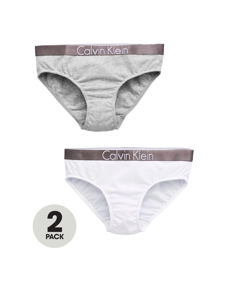 Girls 2 Pack Bikini Brief - White/Grey