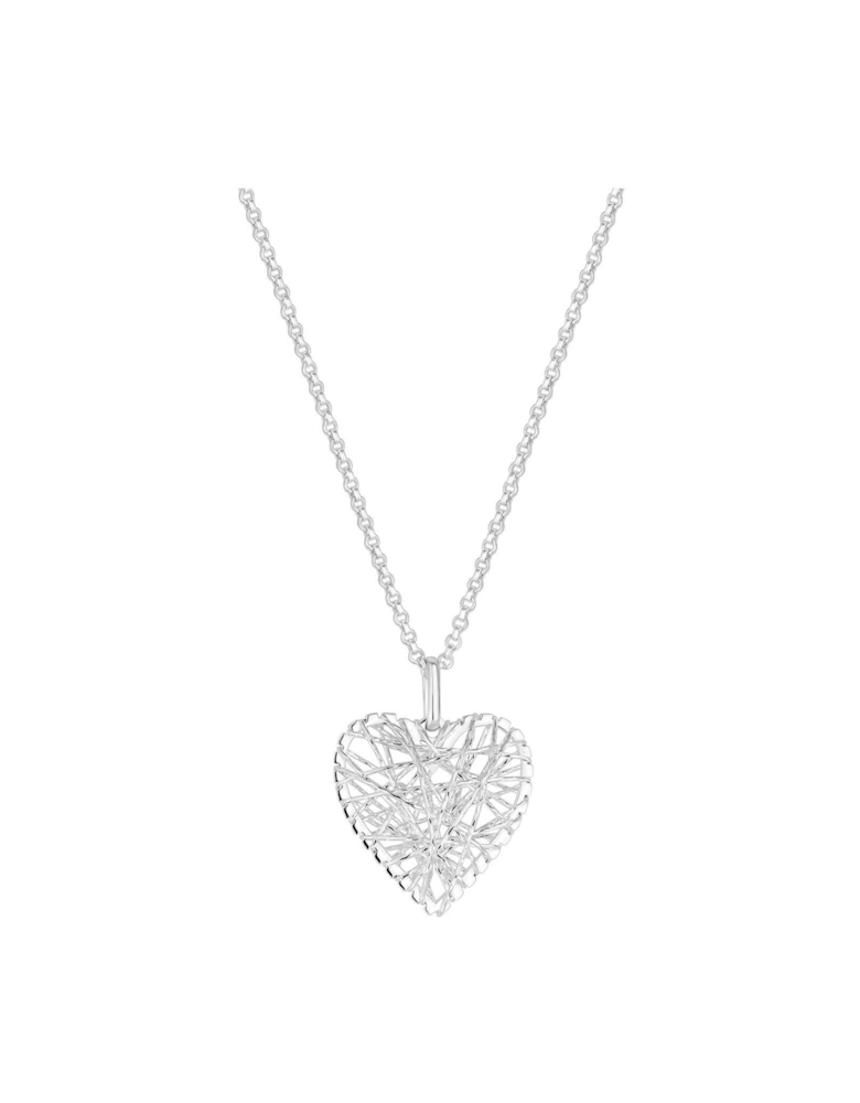Sterling Silver 925 Wire Wrap Heart Pendant Necklace