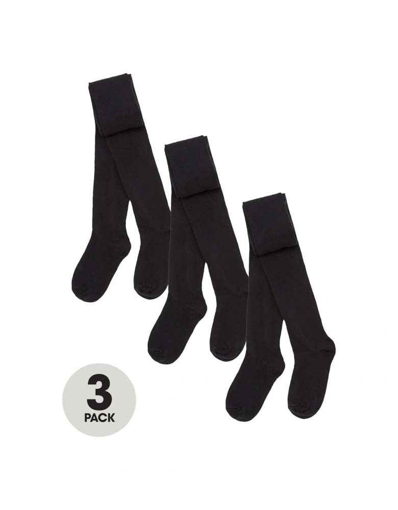 Girls 3 Pack Flat Knit Tights - Black