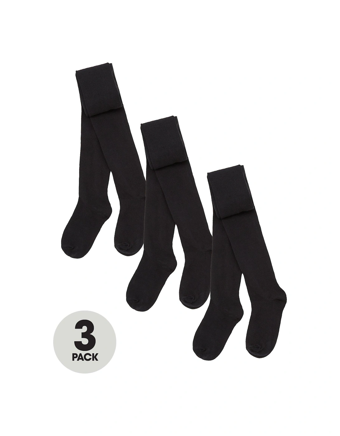 Girls 3 Pack Flat Knit Tights - Black, 2 of 1