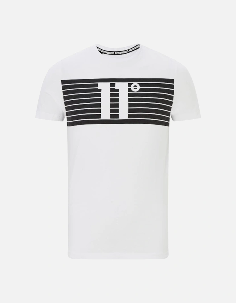 11D Degrees Mens Placment Stripe Logo T Shirt White