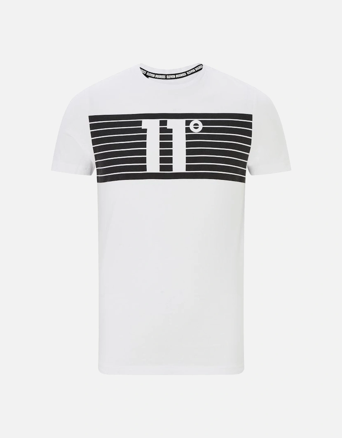 11D Degrees Mens Placment Stripe Logo T Shirt White, 4 of 3
