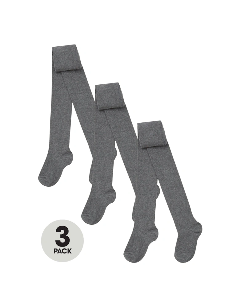 3 Pack Girls Flat Knit Tights - Grey