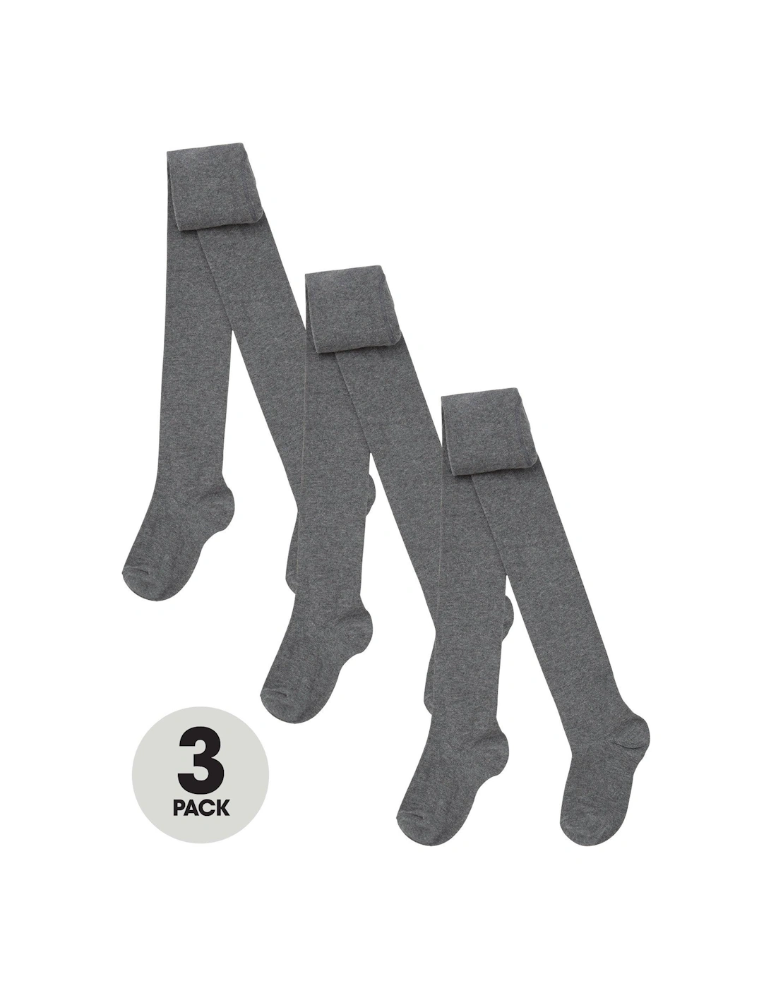 3 Pack Girls Flat Knit Tights - Grey, 2 of 1