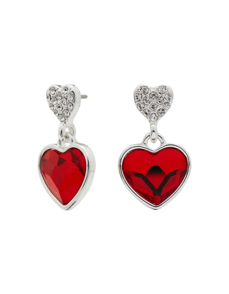 Silver Plated Crystal Red Dancing Heart Drop Earrings