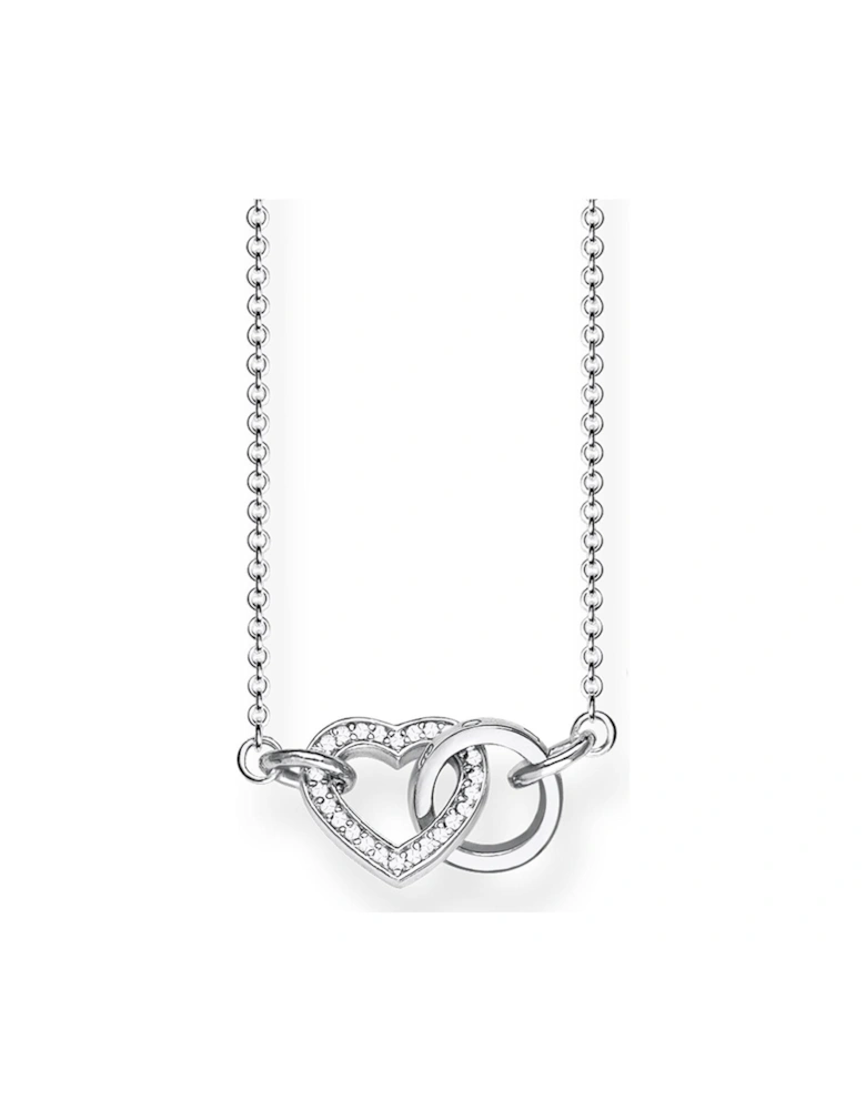 Sterling Silver Cubic Zirconia Together Forever Heart Link Necklace