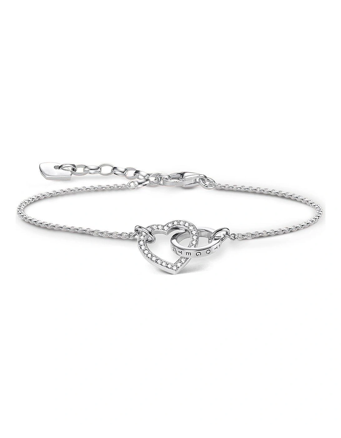 Sterling Silver Cubic Zirconia Heart Together Forever Link Bracelet, 2 of 1