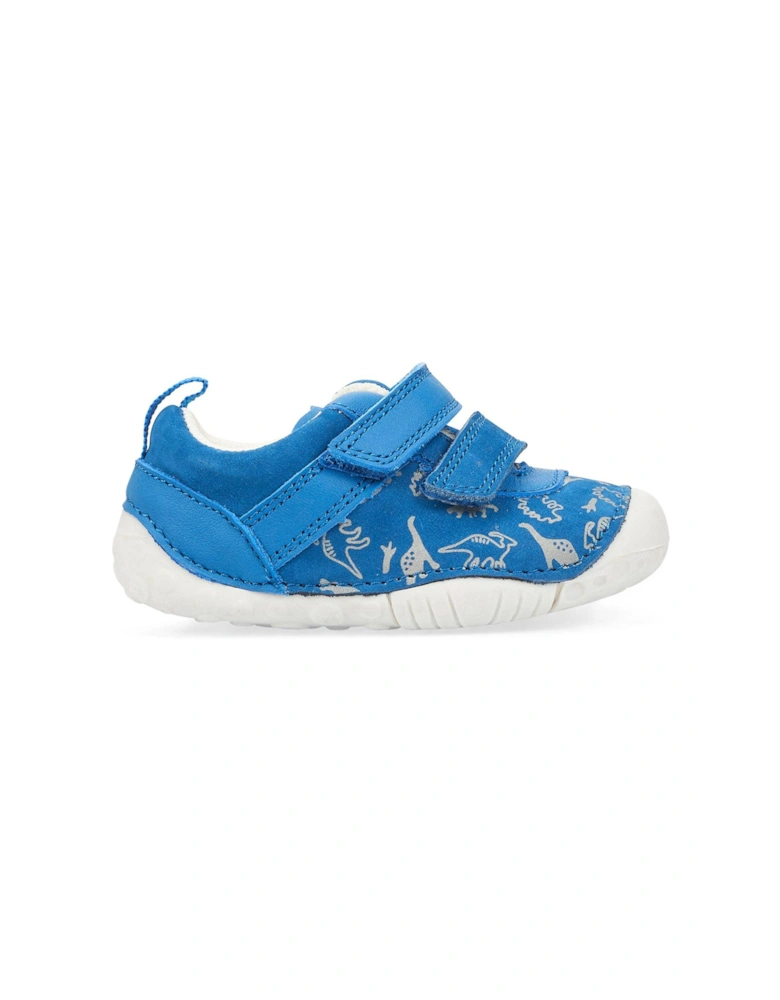 Roar Suede Leather Dinosaur Print Easy Riptape Baby Shoes - Blue