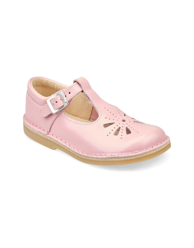 Lottie Leather Classic T-Bar Buckle Girls Occasion Shoes - Pink