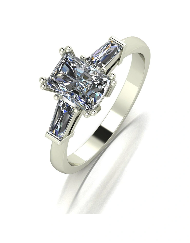 9ct White Gold 1.70ct Eq Radiant Cut Solitaire Ring With Tapered Baguette Shoulders